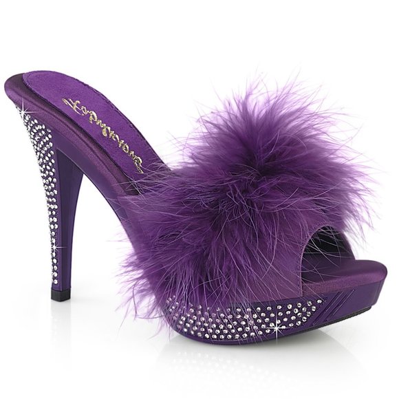 Fabulicious Elegant 401F Marabou Heels Purple - Picture 1 of 5
